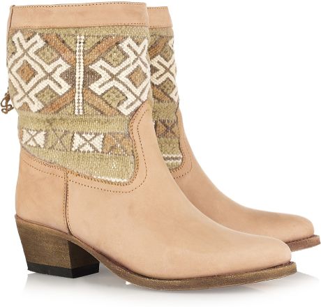 Cobra Society Embroidered Wool and Brushedleather Ankle Boots in Brown (tan) - Lyst