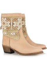 Cobra Society Embroidered Wool and Brushed-leather Ankle Boots