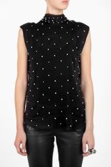 D&G Black Sleeveless Sea Pearl Studded Top