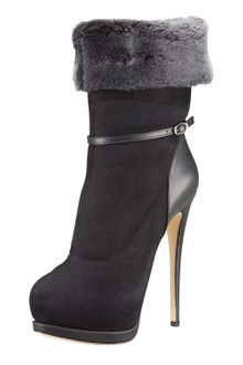 Giuseppe Zanotti Fur-trimmed Suede Bootie - Lyst