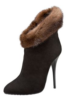 Giuseppe Zanotti Mink-cuff Suede Bootie - Lyst