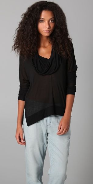 Lanston Split Cowl Neck Top in Black - Lyst