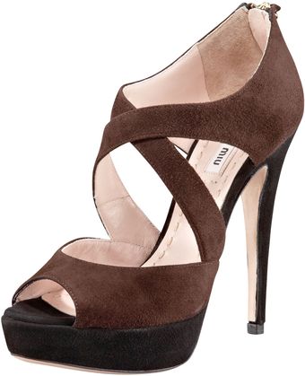 Miu Miu Suede Peep-toe Bi-color Zip Back Bootie - Lyst