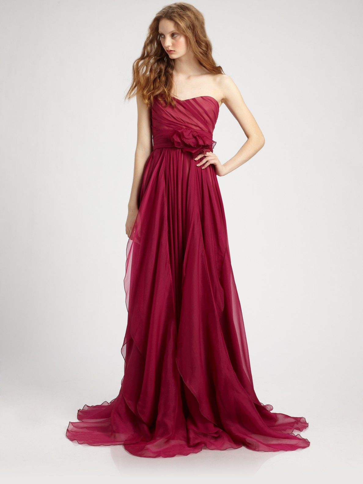 red empire waist gown