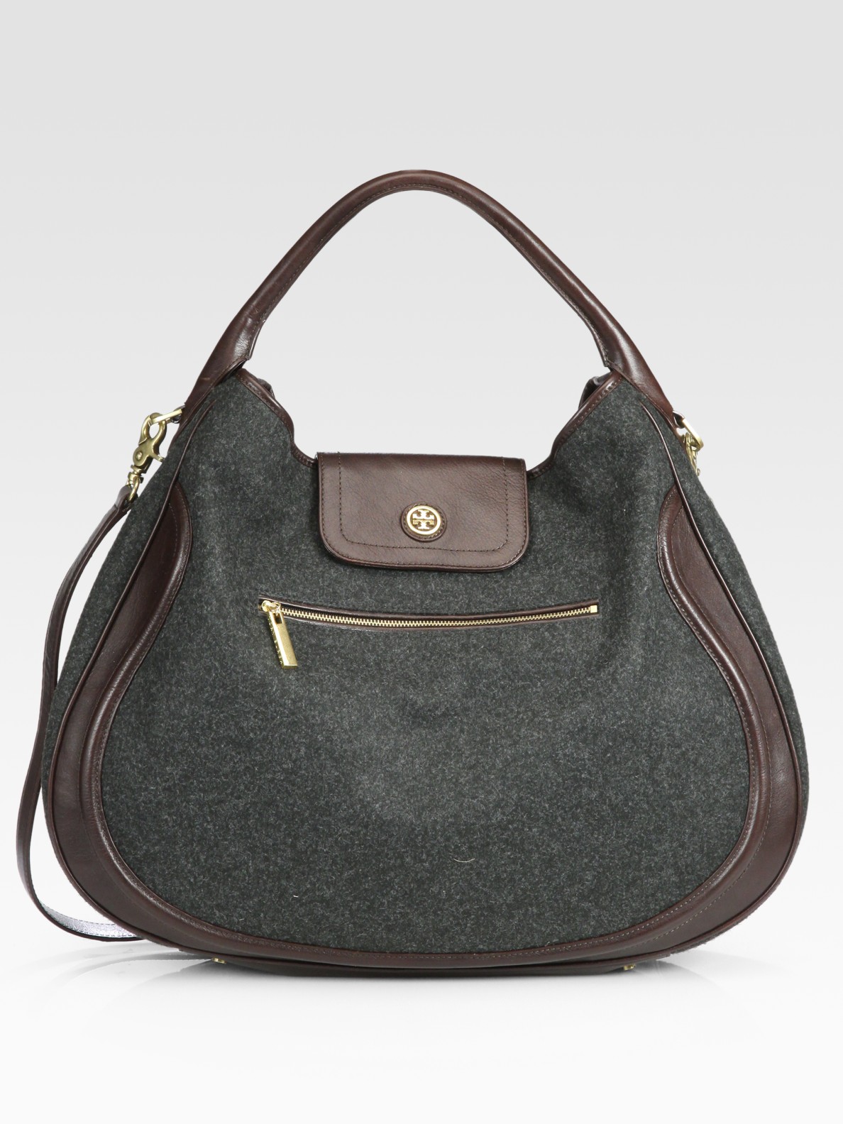 Tory Burch Edye Wool & Leather Hobo Bag in Gray (charcoal) Lyst
