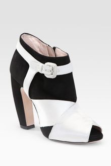 Miu Miu Satin and Suede Peep Toe Ankle Boots - Lyst