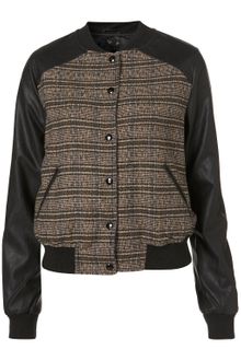 Topshop Faux Leather Check Bomber Jacket - Lyst