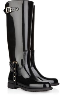 Valentino Studded Patent-rubber Knee Boots - Lyst