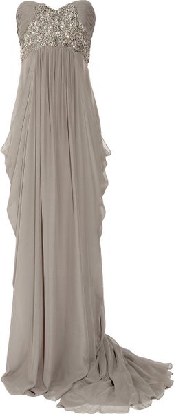Marchesa Silkcrepe Strapless Gown in Brown (taupe) - Lyst