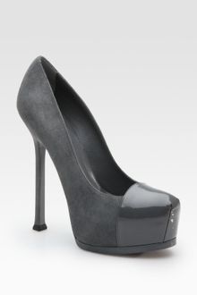 Yves Saint Laurent Ysl Trib Too Suede & Patent Leather Pumps - Lyst
