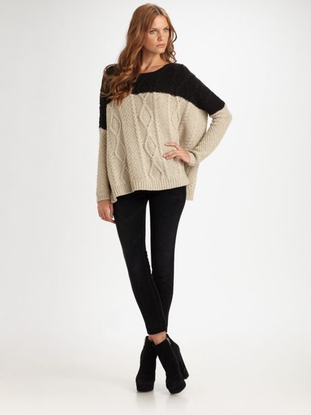 Vince Woolblend Colorblock Cableknit Sweater in Black (carbon) - Lyst