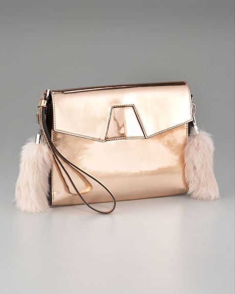 Alexander Wang Lydia Furdetail Clutch in Beige (blush) - Lyst
