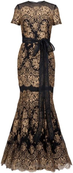 Carolina Herrera Gold Lace Gown - Lyst