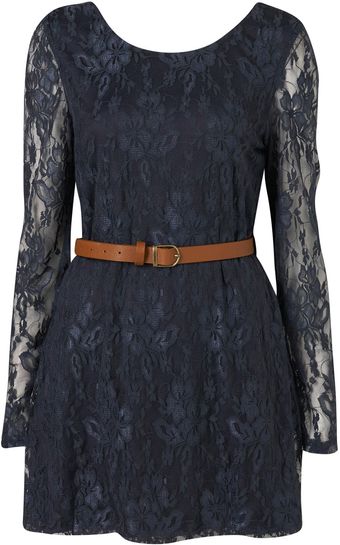 Topshop Lace Belted Skater Dress By Rare** - Lyst