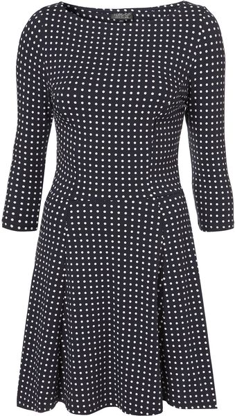 Topshop Navy Spot Fit and Flare Dress in Black (navy blue) - Lyst
