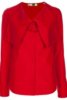 MSGM Long Sleeve Drape Neck Shirt - Lyst