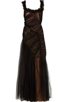 Alberta Ferretti Tulle-overlay Silk-satin Gown - Lyst