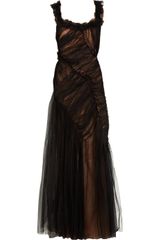 Alberta Ferretti Tulle-overlay Silk-satin Gown