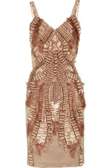 Alberta Ferretti Ribbon-embellished Hammered-silk Dress - Lyst