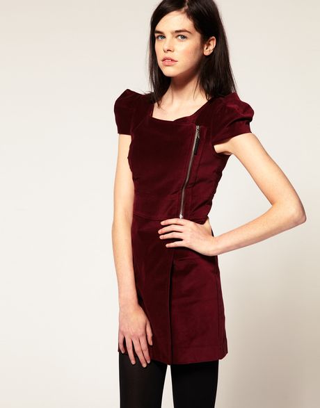 Eleven Paris Velvet Zip Dress in Red (vampire) - Lyst