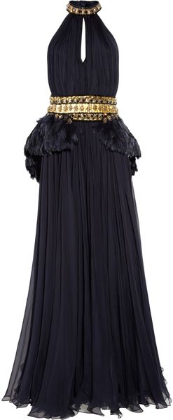 Alexander McQueen Feathered Halterneck Chiffon Gown - Lyst