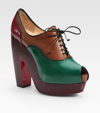 Christian Louboutin Leather Lace-up Colorblock Peep Toe Ankle Boots - Lyst