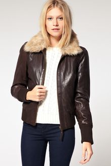 Oasis Fur Collar Bomber Jacket - Lyst