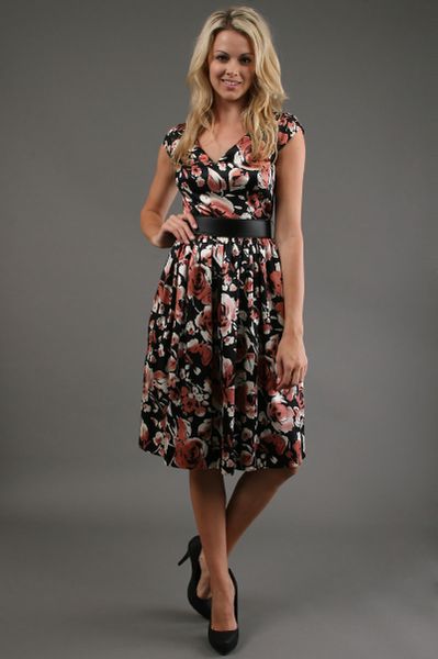 Bianca Nero Roseprint Cap Sleeve Dress  in Multicolor (nero) - Lyst