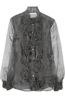 Oscar de la Renta Ruffled Silk-organza Blouse - Lyst