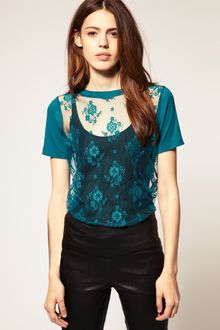 ASOS Collection Asos Lace Top with Block Sleeves - Lyst