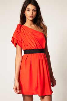 ASOS Collection Asos One Shoulder Drape Dress with Pleats To Skirt - Lyst