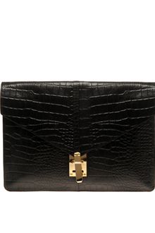 ASOS Collection Asos Croc Embossed Leather Porfolio Clutch - Lyst