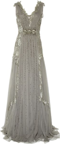 Alberta Ferretti Embroidered Tulle Gown in Gray (anthracite) - Lyst