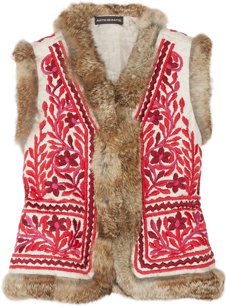 Antik Batik Totem Rabbittrimmed Embroidered Cotton Gilet in Red (taupe) - Lyst
