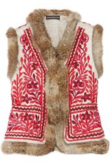 Antik Batik Totem Rabbit-trimmed Embroidered Cotton Gilet