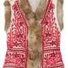 Antik Batik Totem Rabbittrimmed Embroidered Cotton Gilet in Red (taupe) - Lyst