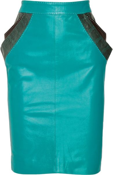 Matthew Williamson Patchwork Leather Skirt in Green (blue) - Lyst