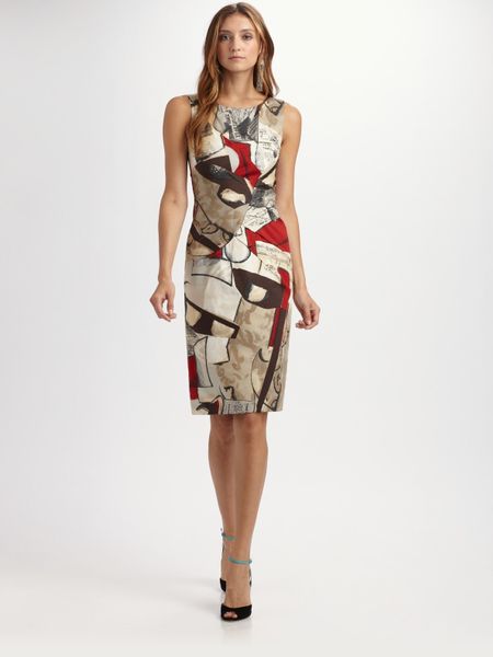 Oscar De La Renta Printed Cotton Dress in Multicolor (cherry) - Lyst
