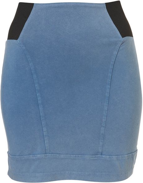 Topshop Blue Panel Bodycon Skirt in Blue - Lyst
