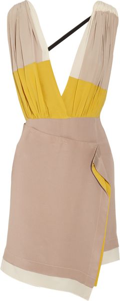 Vionnet Colorblock Silk Wrap Dress in Yellow - Lyst