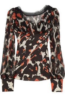 Zac Posen Printed Draped Silk Blouse - Lyst