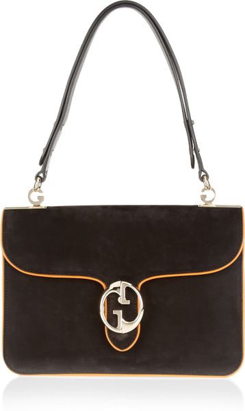 Gucci Leathertrimmed Suede Shoulder Bag in Black - Lyst