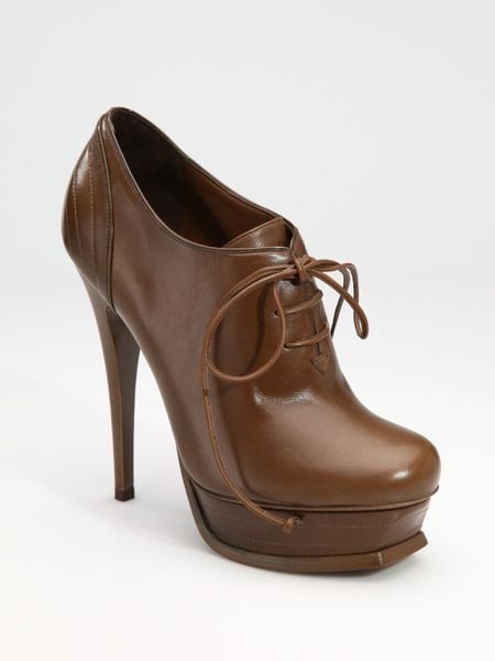 Yves Saint Laurent Ysl Tribute Laceup Ankle Boots in Brown (tobacco) - Lyst