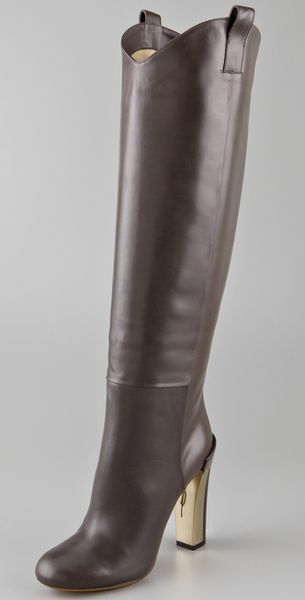 gray high heel boots