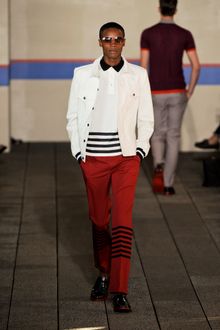 Tommy Hilfiger Spring 2012 Red Pants with Stripe - Lyst