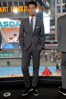 DKNY Spring 2012 2-Button Gray Fitted Suit - Lyst