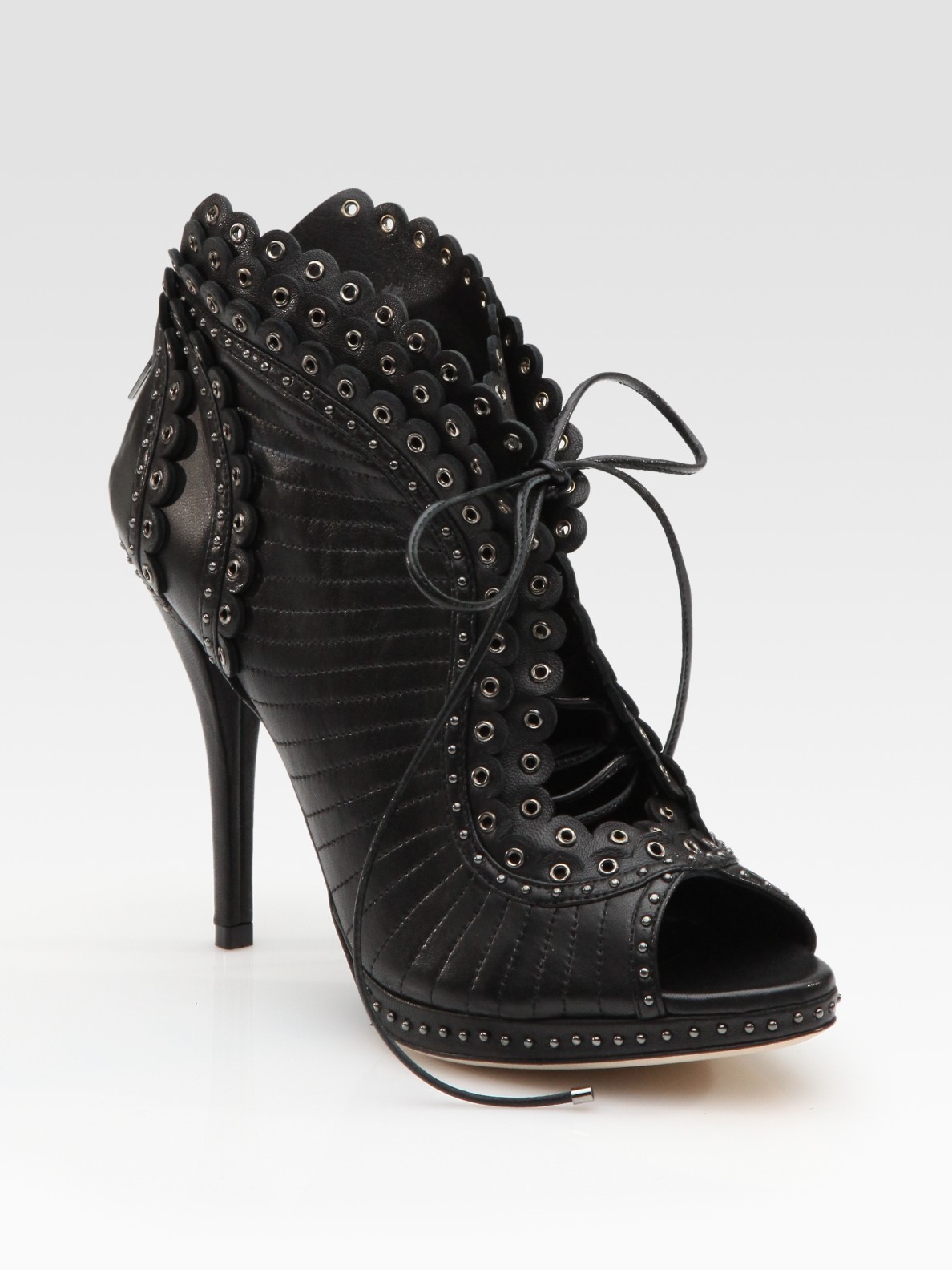 Dior Lace Up Peep Toe Ankle Boots In Black Lyst