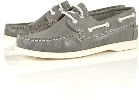 Topman Grey Leather Boat Shoes in Gray for Men (grey) | Lyst