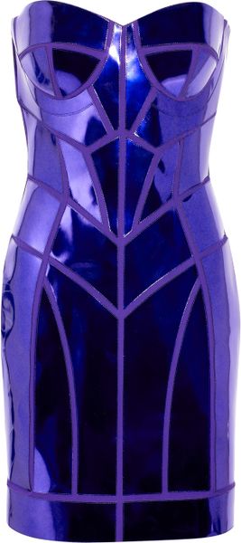 Versace Metallic Patentleather Paneled Mini Dress in Purple - Lyst
