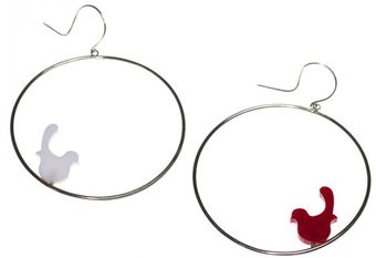 Emma Guest Jewellery Silver Hoop Earrings - Red & White Birds - Lyst